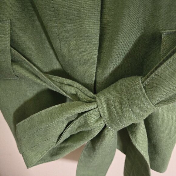Dunner Vintage Linen Blend Green Ruffled Tie Top Size 16 - Picture 5 of 9